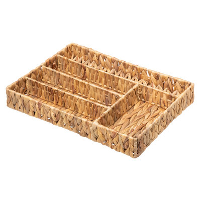 Decopatent Decopatent® Rotan Bestekbak 5 Vaks - Besteklade Organizer - Bestek Opbergen - Opbergbak - Bestekcassette - Hout - 27x40x5.5 Cm