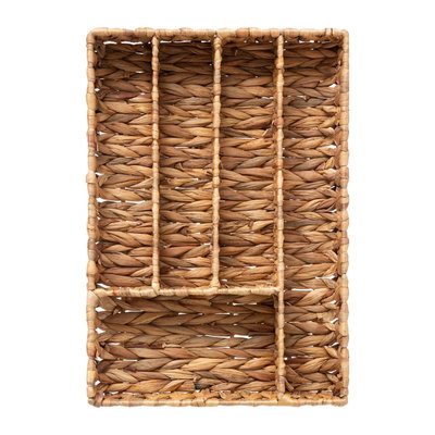 Decopatent Decopatent® Rotan Bestekbak 5 Vaks - Besteklade Organizer - Bestek Opbergen - Opbergbak - Bestekcassette - Hout - 27x40x5.5 Cm