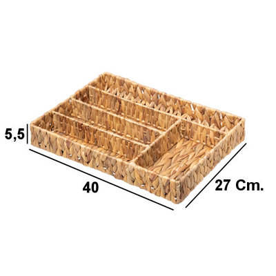 Decopatent Decopatent® Rotan Bestekbak 5 Vaks - Besteklade Organizer - Bestek Opbergen - Opbergbak - Bestekcassette - Hout - 27x40x5.5 Cm