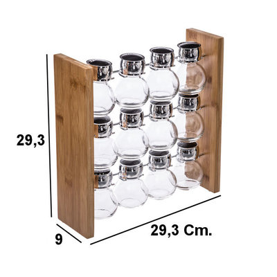 Decopatent Decopatent® Staand Kruidenrekje voor 12 kruidenpotjes - Specerijen rek - Bamboe hout - Potjes Glas - Keuken kruiden organizer