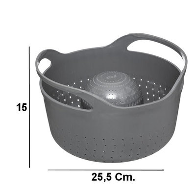 Decopatent Decopatent® Dubbel Kunststof Vergiet - Aan 2 kanten zeven - 2 Zeef Diktes - Keuken Zeef - Rond - Vergiet met 2 Handvaten - Grijs