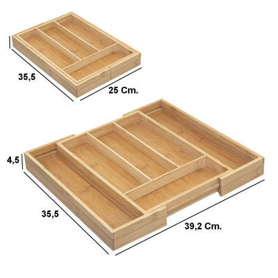 Decopatent Decopatent® Bestekbak - Uitschuifbaar - Bestek Lade organizer - 4 Vaks - Naar 6 Vakken - Bestekorganizer - Bamboe - Bestekcassette