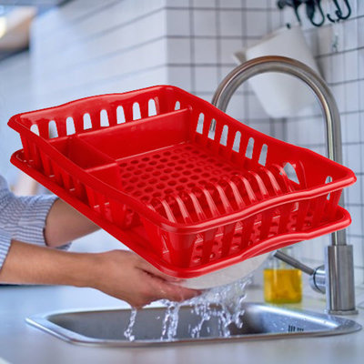 Decopatent Decopatent® Afdruiprek voor afwas - Afdruiprekje met Lekbak - Kunststof Afdruipmat -  Afwassen borden & bestek - 32.5x49x9 - Rood