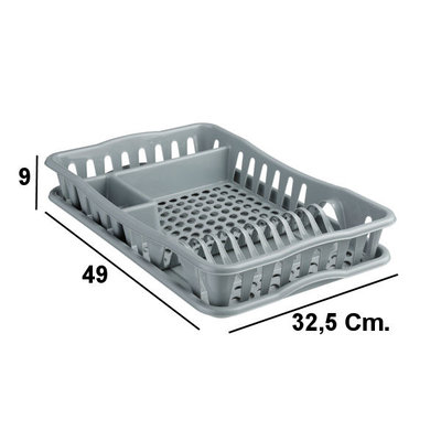 Decopatent Decopatent® Afdruiprek voor afwas - Afdruiprekje met Lekbak - Kunststof Afdruipmat -  Afwassen borden & bestek - 32.5x49x9 - Grijs