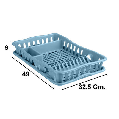 Decopatent Decopatent® Afdruiprek voor afwas - Afdruiprekje met Lekbak - Kunststof Afdruipmat -  Afwassen borden & bestek - 32.5x49x9 - Blauw