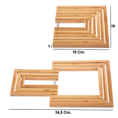 Decopatent Decopatent® Pannenhouder - Uitschuifbare Pannen Onderzetter - Panonderzetter Rechthoekig - Bamboe - Metaal - Pannen Onderzetters