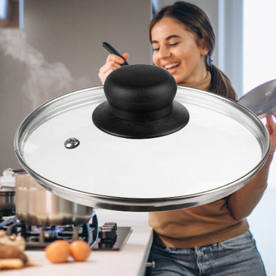 Decopatent Decopatent® Universele Glazen Pan deksel - Ø16 cm - Ronde Pandeksel Glas met stoomgaatje - Transparant - Voor pannen van 16 Cm