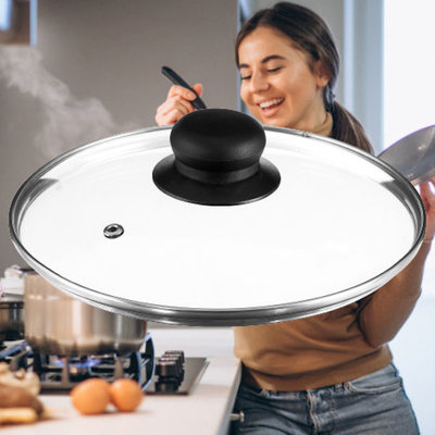 Decopatent Decopatent® Universele Glazen Pan deksel - Ø20 cm - Ronde Pandeksel Glas met stoomgaatje - Transparant - Voor pannen van 20 Cm
