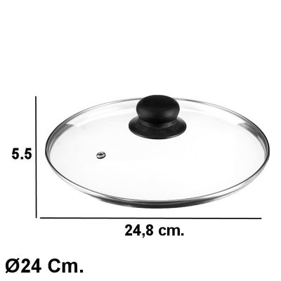 Decopatent Decopatent® Universele Glazen Pan deksel - Ø24 cm - Ronde Pandeksel Glas met stoomgaatje - Transparant - Voor pannen van 24 Cm