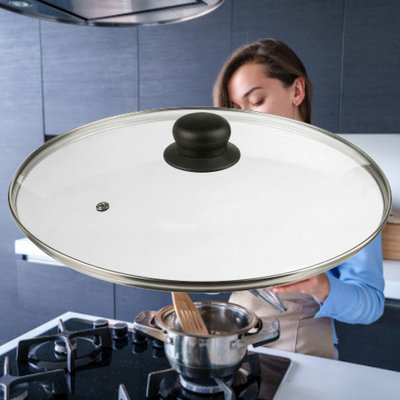 Decopatent Decopatent® Universele Glazen Pan deksel - Ø28 cm - Ronde Pandeksel Glas met stoomgaatje - Transparant - Voor pannen van 28 Cm