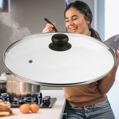 Decopatent Decopatent® Universele Glazen Pan deksel - Ø28 cm - Ronde Pandeksel Glas met stoomgaatje - Transparant - Voor pannen van 28 Cm