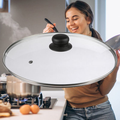 Decopatent Decopatent® Universele Glazen Pan deksel - Ø30 cm - Ronde Pandeksel Glas met stoomgaatje - Transparant - Voor pannen van 30 Cm