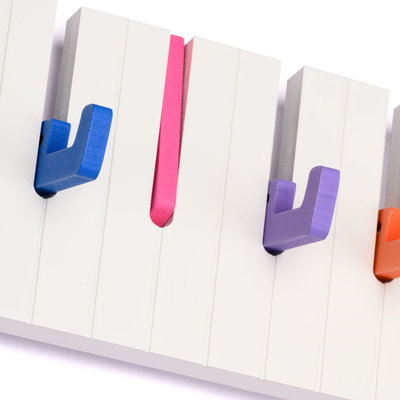 Decopatent Decopatent® Wandkapstok hout - Piano Kinderkamer Kapstok - Met 9 ophang haken - Wand Kapstok - Garderoberek - Wit - 48 Cm Breed