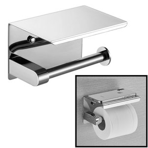 Decopatent Decopatent® Toiletrolhouder Rvs - Toiletrolhouder met telefoonhouder / plankje - Toilet / WC papier rolhouder - Wandmodel - Zilver