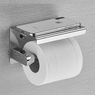 Decopatent Decopatent® Toiletrolhouder Rvs - Toiletrolhouder met telefoonhouder / plankje - Toilet / WC papier rolhouder - Wandmodel - Zilver