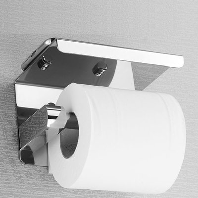 Decopatent Decopatent® Toiletrolhouder Rvs - Toiletrolhouder met telefoonhouder / plankje - Toilet / WC papier rolhouder - Wandmodel - Zilver