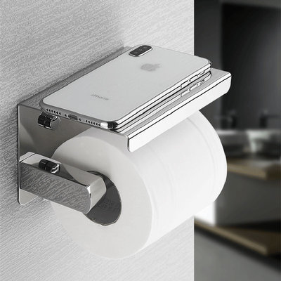 Decopatent Decopatent® Toiletrolhouder Rvs - Toiletrolhouder met telefoonhouder / plankje - Toilet / WC papier rolhouder - Wandmodel - Zilver