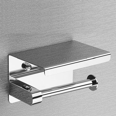 Decopatent Decopatent® Toiletrolhouder Rvs - Toiletrolhouder met telefoonhouder / plankje - Toilet / WC papier rolhouder - Wandmodel - Zilver