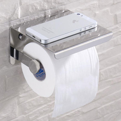 Decopatent Decopatent® Toiletrolhouder Rvs - Toiletrolhouder met telefoonhouder / plankje - Toilet / WC papier rolhouder - Wandmodel - Zilver