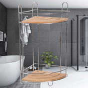 Decopatent Decopatent® Doucherek - 2 Laags - Hangend of Staand Badrekje - Rvs Metaal - Bamboe - Ophangbaar Hoek Badkamer Douchemandje
