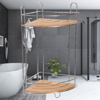 Decopatent Decopatent® Doucherek - 2 Laags - Hangend of Staand Badrekje - Rvs Metaal - Bamboe - Ophangbaar Hoek Badkamer Douchemandje