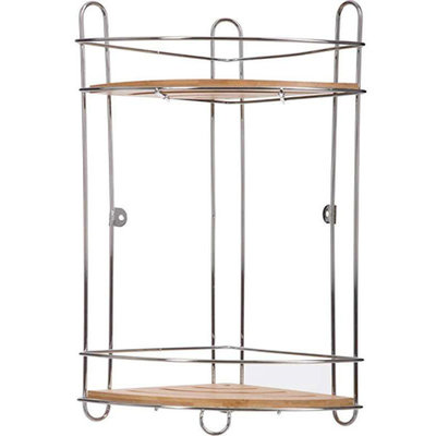 Decopatent Decopatent® Doucherek - 2 Laags - Hangend of Staand Badrekje - Rvs Metaal - Bamboe - Ophangbaar Hoek Badkamer Douchemandje