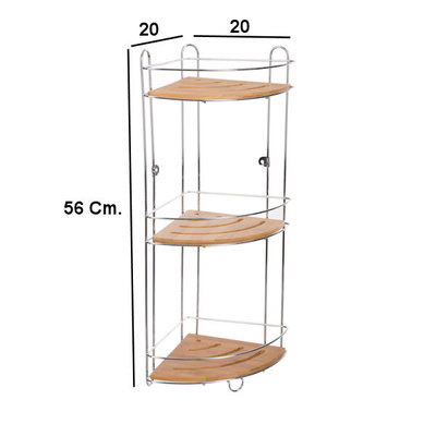 Decopatent Decopatent® Doucherek - 3 Laags - Hangend of Staand Badrekje - Rvs Metaal - Bamboe - Ophangbaar Hoek Badkamer Douchemandje