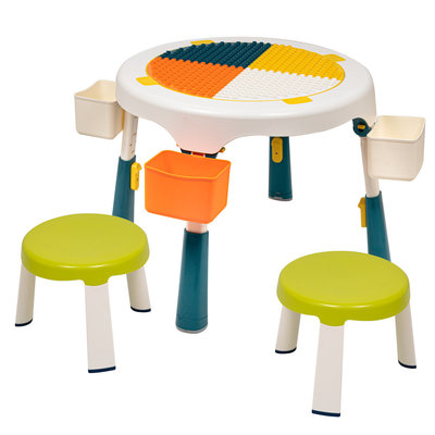 Decopatent Decopatent® - Speeltafel met bouwplaat (geschikt voor Duplo® blokken) en vlakke kant. Fijne kindertafel met 2 stoelen - Bouwtafel