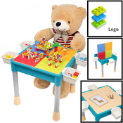 Decopatent Decopatent® - Kindertafel met 1 Stoeltje - Speeltafel met bouwplaat en vlakke kant - 4 Bakjes - Geschikt voor Lego® Bouwstenen