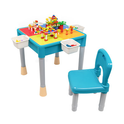 Decopatent Decopatent® - Kindertafel met 1 Stoeltje - Speeltafel met bouwplaat en vlakke kant - 4 Bakjes - Geschikt voor Lego® Bouwstenen