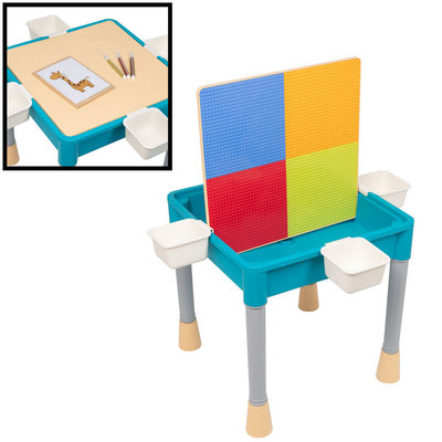 Decopatent Decopatent® - Kindertafel met 1 Stoeltje - Speeltafel met bouwplaat en vlakke kant - 4 Bakjes - Geschikt voor Lego® Bouwstenen