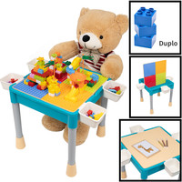 Decopatent Decopatent® - Kindertafel met 1 Stoeltje - Speeltafel met bouwplaat en vlakke kant - 4 Bakjes - Geschikt voor Duplo® Bouwstenen