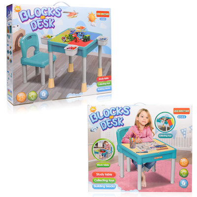 Decopatent Decopatent® - Kindertafel met 1 Stoeltje - Speeltafel met bouwplaat en vlakke kant - 4 Bakjes - Geschikt voor Duplo® Bouwstenen