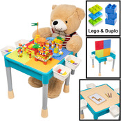 Decopatent Decopatent® - Kindertafel met 1 Stoeltje - Speeltafel met bouwplaat en vlakke kant - Geschikt voor Lego® & Duplo® Bouwstenen