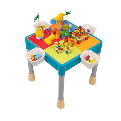 Decopatent Decopatent® - Kindertafel met 1 Stoeltje - Speeltafel met bouwplaat en vlakke kant - Geschikt voor Lego® & Duplo® Bouwstenen