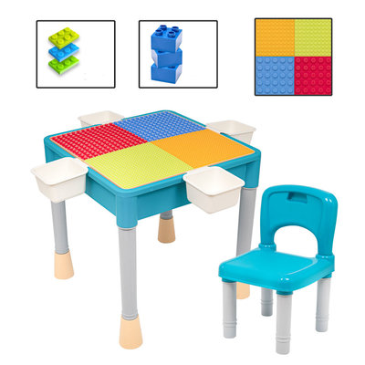 Decopatent Decopatent® - Kindertafel met 1 Stoeltje - Speeltafel met bouwplaat en vlakke kant - Geschikt voor Lego® & Duplo® Bouwstenen