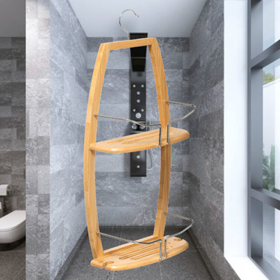 Decopatent Decopatent® Doucherek voor over Douchekop - 2 Laags Legplanken - Doucherekje Hangend douchestang - Bamboe hout - Douchemandje