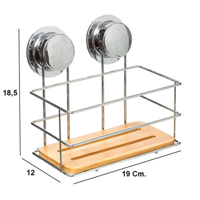 Decopatent Decopatent® Doucherek Rechthoekig - Zuignap - Bamboe / Rvs - Douche rek - Hangend Badkamerrekje - Douchemandje - Doucherekje