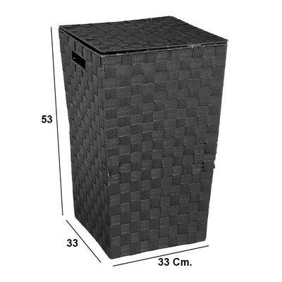 Decopatent Decopatent® Wasmanden met deksel -  60 Liter - Geweven wasmand - Wasbox met optil deksel - Polypropyleen - Afm 33x33x53 Cm - Zwart