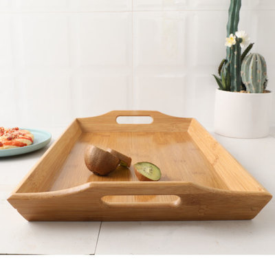 Decopatent Decopatent® Dienblad rechthoek - Groot Dienblad met handvaten - Bamboe houten Dienblad - Afm 50 x 30 x 6 Cm.