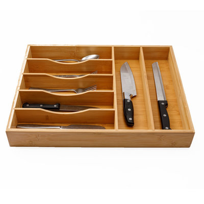 Decopatent Decopatent® Bestekbak voor keukenla met 7 Vakken - Bestek organizer - Bestekla - Hoogwaardig Bamboe Hout - Bestekcassette 43x33x6