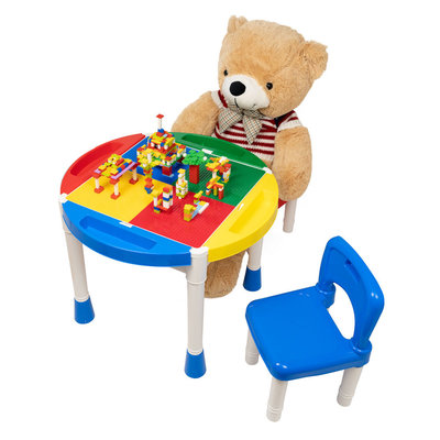 Decopatent Decopatent® - Kindertafel met 2 Stoeltjes - Speeltafel met bouwplaat en vlakke kant - 4 Bakjes - Geschikt voor Lego® Bouwstenen