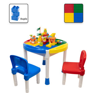 Decopatent Decopatent® - Kindertafel met 2 Stoeltjes - Speeltafel met bouwplaat en vlakke kant - 4 Bakjes - Geschikt voor Duplo® Bouwstenen