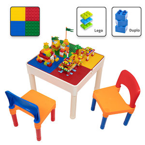 Decopatent Decopatent® - Kindertafel met 2 Stoeltjes - Speeltafel met bouwplaat en vlakke kant - Geschikt voor Lego® & Duplo® Bouwstenen