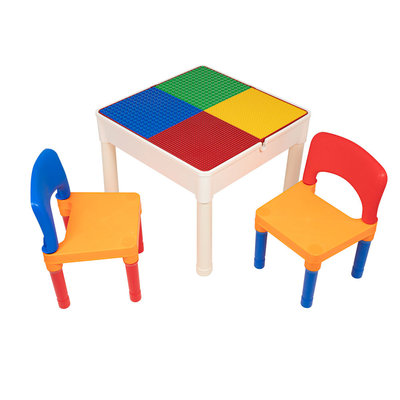 Decopatent Decopatent® - Kindertafel met 2 Stoeltjes - Speeltafel met bouwplaat en vlakke kant - Geschikt voor Lego® & Duplo® Bouwstenen