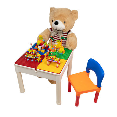 Decopatent Decopatent® - Kindertafel met 2 Stoeltjes - Speeltafel met bouwplaat en vlakke kant - Geschikt voor Lego® & Duplo® Bouwstenen