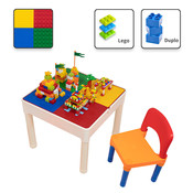 Decopatent Decopatent® - Kindertafel met 1 Stoeltje - Speeltafel met bouwplaat en vlakke kant - Geschikt voor Lego® & Duplo® Bouwstenen