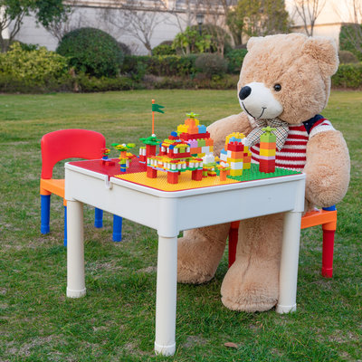 Decopatent Decopatent® - Kindertafel met 1 Stoeltje - Speeltafel met bouwplaat en vlakke kant - Geschikt voor Lego® & Duplo® Bouwstenen