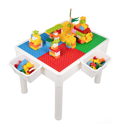 Decopatent Decopatent® - Kindertafel met 1 Stoeltje - Speeltafel met bouwplaat en vlakke kant - 2 Bakjes - Geschikt voor Duplo® Bouwstenen