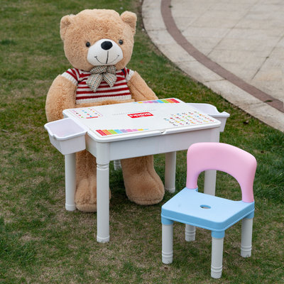 Decopatent Decopatent® - Kindertafel met 1 Stoeltje - Speeltafel met bouwplaat en vlakke kant - 2 Bakjes - Geschikt voor Duplo® Bouwstenen